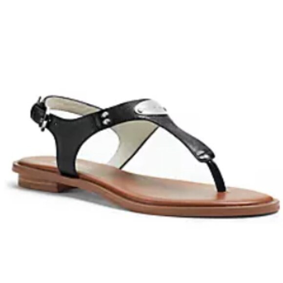 Michael Kors Shoes - Michael Kors Logo Plate Leather Sandals in Black Size 8 Shoes